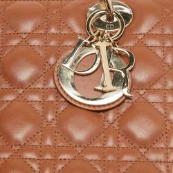 Pre Owned Dior Brown Cannage Leather Medium Lady Dior Tote
