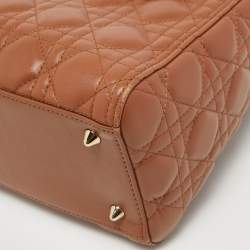 Pre Owned Dior Brown Cannage Leather Medium Lady Dior Tote