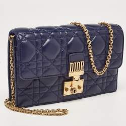 Pre Owned Dior Indigo Blue Cannage Leather Daddi Chain Pouch
