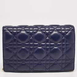 Pre Owned Dior Indigo Blue Cannage Leather Daddi Chain Pouch