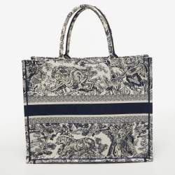 Dior Navy Blue/White Toile De Jouy Embroidery Canvas Large Book Tote