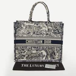 Dior Navy Blue/White Toile De Jouy Embroidery Canvas Large Book Tote
