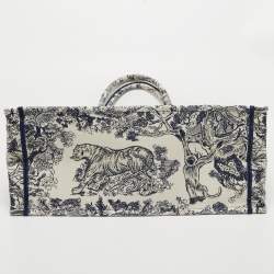 Dior Navy Blue/White Toile De Jouy Embroidery Canvas Large Book Tote