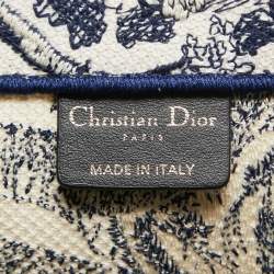 Dior Navy Blue/White Toile De Jouy Embroidery Canvas Large Book Tote