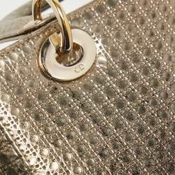 Pre Owned Dior Ombre Gold Micro Cannage Patent Leather Medium Lady Dior Tote