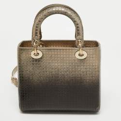Pre Owned Dior Ombre Gold Micro Cannage Patent Leather Medium Lady Dior Tote