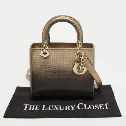 Pre Owned Dior Ombre Gold Micro Cannage Patent Leather Medium Lady Dior Tote