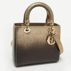 Pre Owned Dior Ombre Gold Micro Cannage Patent Leather Medium Lady Dior Tote