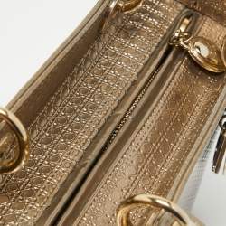 Pre Owned Dior Ombre Gold Micro Cannage Patent Leather Medium Lady Dior Tote