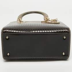 Pre Owned Dior Ombre Gold Micro Cannage Patent Leather Medium Lady Dior Tote