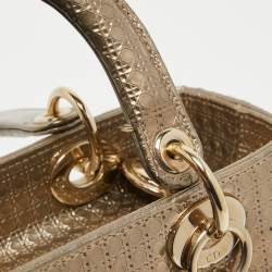 Pre Owned Dior Ombre Gold Micro Cannage Patent Leather Medium Lady Dior Tote