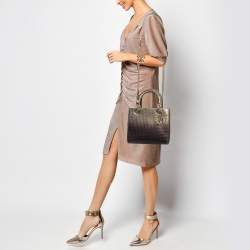 Pre Owned Dior Ombre Gold Micro Cannage Patent Leather Medium Lady Dior Tote