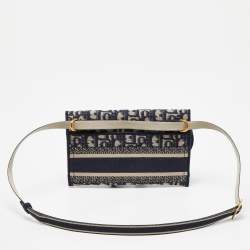 Pre Owned Dior Navy Blue/White Oblique Canvas and Leather Saddle Belt Bag