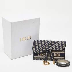 Pre Owned Dior Navy Blue/White Oblique Canvas and Leather Saddle Belt Bag