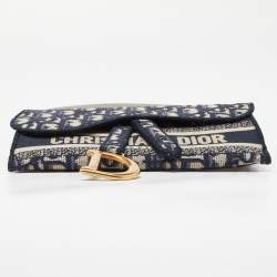Pre Owned Dior Navy Blue/White Oblique Canvas and Leather Saddle Belt Bag