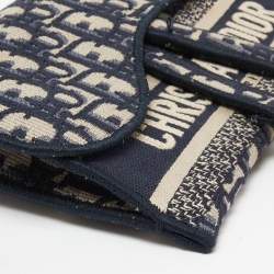 Pre Owned Dior Navy Blue/White Oblique Canvas and Leather Saddle Belt Bag