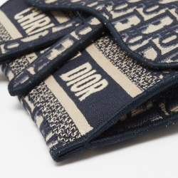 Pre Owned Dior Navy Blue/White Oblique Canvas and Leather Saddle Belt Bag