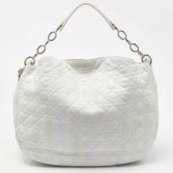Pre Owned Dior White Cannage Leather Vingate Charm Hobo