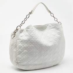 Pre Owned Dior White Cannage Leather Vingate Charm Hobo