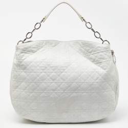 Pre Owned Dior White Cannage Leather Vingate Charm Hobo