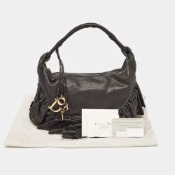Pre Owned Dior Dark Grey Leather Small Gypsy Ruffle Hobo