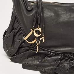 Pre Owned Dior Dark Grey Leather Small Gypsy Ruffle Hobo