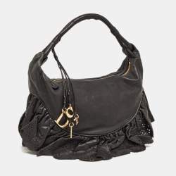 Pre Owned Dior Dark Grey Leather Small Gypsy Ruffle Hobo