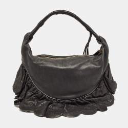 Pre Owned Dior Dark Grey Leather Small Gypsy Ruffle Hobo