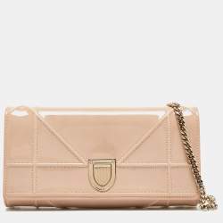 Dior Beige Patent Leather Diorama Wallet on Chain