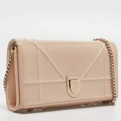Dior Beige Patent Leather Diorama Wallet on Chain