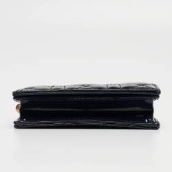 Pre Owned Dior Navy Blue Cannage Patent Leather Mini Lady Dior Wallet