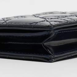 Pre Owned Dior Navy Blue Cannage Patent Leather Mini Lady Dior Wallet