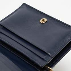 Pre Owned Dior Navy Blue Cannage Patent Leather Mini Lady Dior Wallet