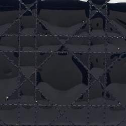 Pre Owned Dior Navy Blue Cannage Patent Leather Mini Lady Dior Wallet