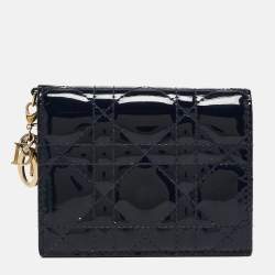 Pre Owned Dior Navy Blue Cannage Patent Leather Mini Lady Dior Wallet