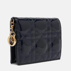 Pre Owned Dior Navy Blue Cannage Patent Leather Mini Lady Dior Wallet