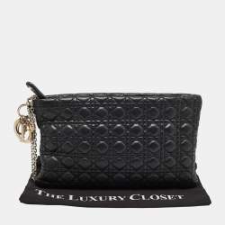 Pre Owned Dior Black Cannage Leather Panarea Clutch