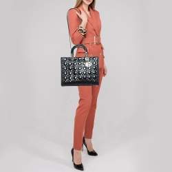 Pre Owned Dior Black Cannage Patent Leather Large Lady Dior Tote