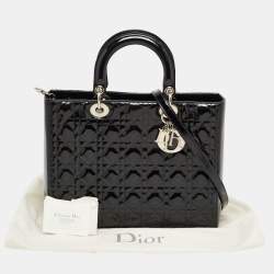 Pre Owned Dior Black Cannage Patent Leather Large Lady Dior Tote