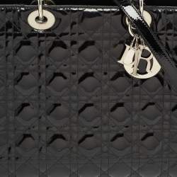 Pre Owned Dior Black Cannage Patent Leather Large Lady Dior Tote