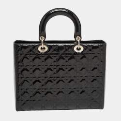 Pre Owned Dior Black Cannage Patent Leather Large Lady Dior Tote