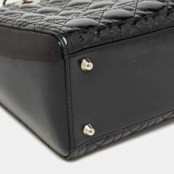 Pre Owned Dior Black Cannage Patent Leather Large Lady Dior Tote