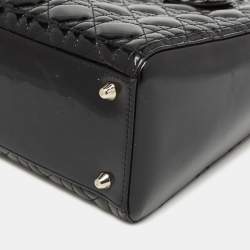 Pre Owned Dior Black Cannage Patent Leather Large Lady Dior Tote