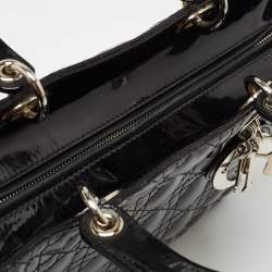 Pre Owned Dior Black Cannage Patent Leather Large Lady Dior Tote