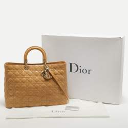 Pre Owned Dior Beige Cannage Patent Leather Extra Large Lady Dior Tote