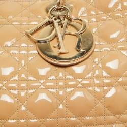 Pre Owned Dior Beige Cannage Patent Leather Extra Large Lady Dior Tote