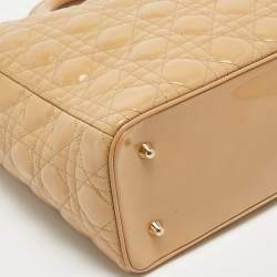 Pre Owned Dior Beige Cannage Patent Leather Extra Large Lady Dior Tote