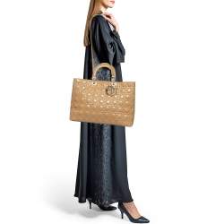 Pre Owned Dior Beige Cannage Patent Leather Extra Large Lady Dior Tote