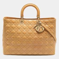 Pre Owned Dior Beige Cannage Patent Leather Extra Large Lady Dior Tote