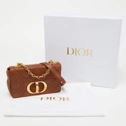 Pre Owned Dior Brown Cannage Leather Small Caro Shoulder Bag